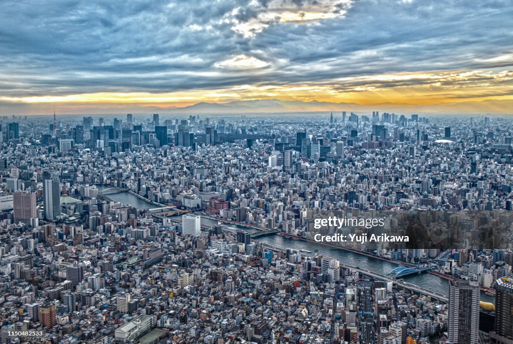 Seeing a panoramic view of Tokyo from a high point