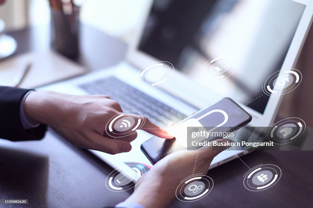 Computer Phone Work Businessman Hand Working With Mobile Phone And Laptop Computer With ...