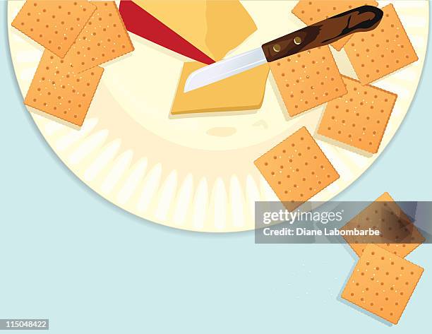 plate with cheese and crackers - vector cheese and crackers stock illustrations
