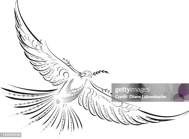victorian calligraphy with an olive branch - mourning dove stock illustrations