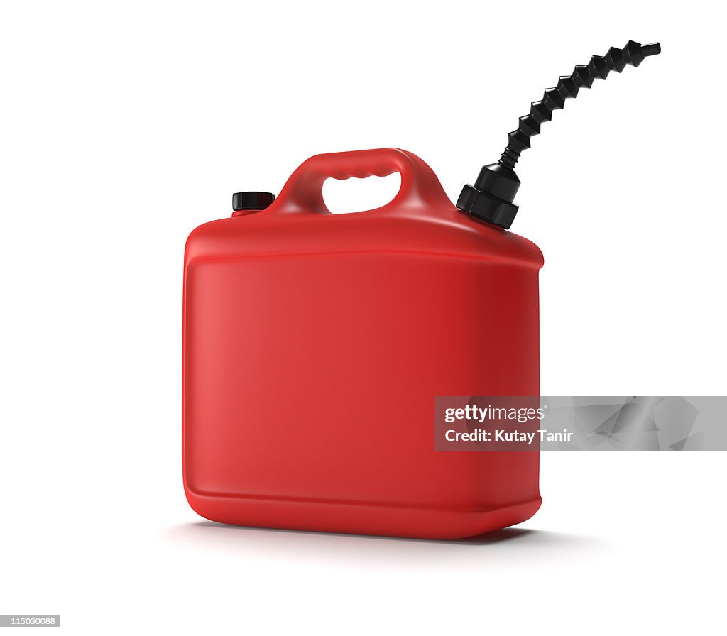 Red fuel can on white background.