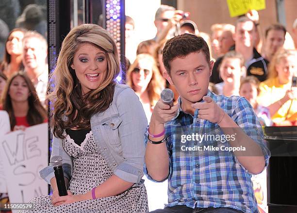Lauren Alaina and Scotty McCreery perform on NBC's "Today" at Rockefeller Center on June 2, 2011 in New York City.