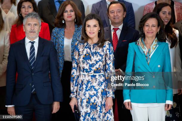 Queen Letizia of Spain , Spanish Interior Minister Fernando Grande-Marlaska and President of the Spanish bank Banco Santander Ana Patricia Botin...