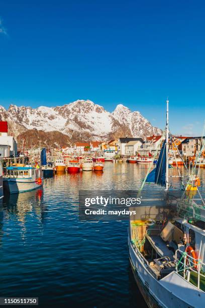 henningsvaer village - henningsvaer stock pictures, royalty-free photos & images