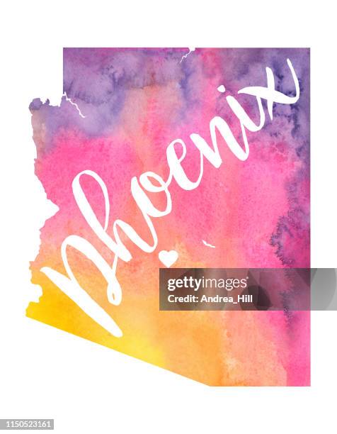 phoenix, arizona raster map illustration - heart border stock illustrations