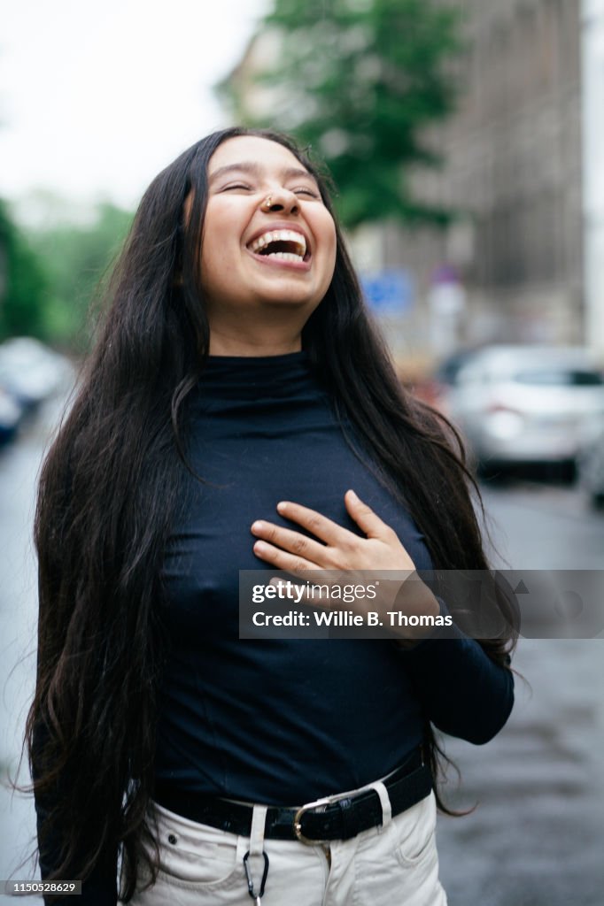 Laughing Portrait of Queer Hispanic Woman
