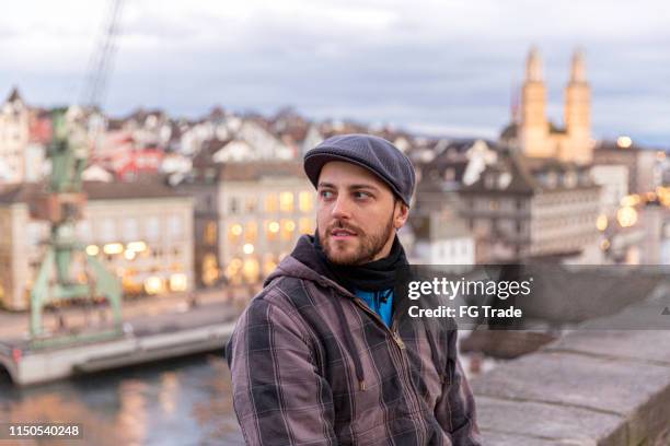 portrait of a young man in zurich, switzerland - zurich winter stock pictures, royalty-free photos & images
