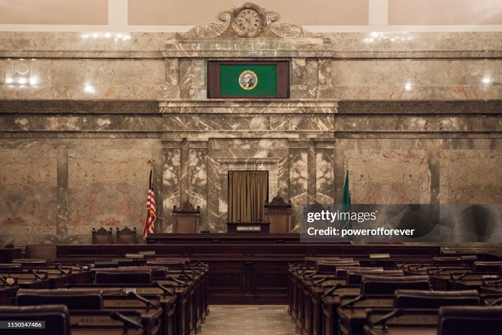 Camera del Senato presso il Washington State Capitol Building a Olympia, Washington, Stati Uniti