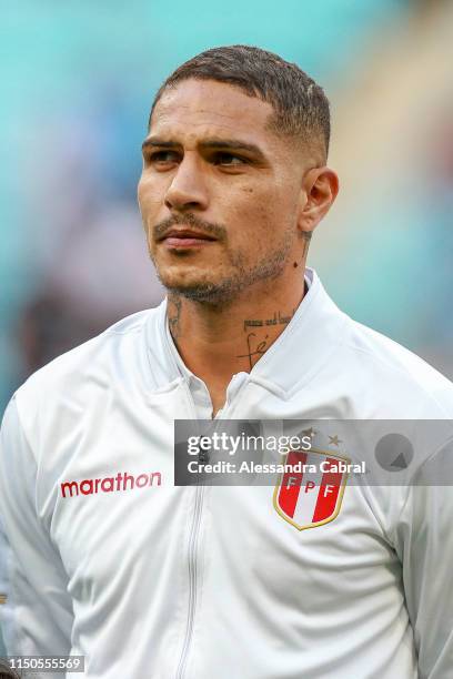 Paolo Guerrero of Peru looks on berfore the Copa America Brazil 2019 Group A match between Venezuela and Peru at Arena do Gremio stadium on June 15...