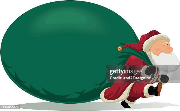 santa pulling toy bag - frame dragging stock illustrations