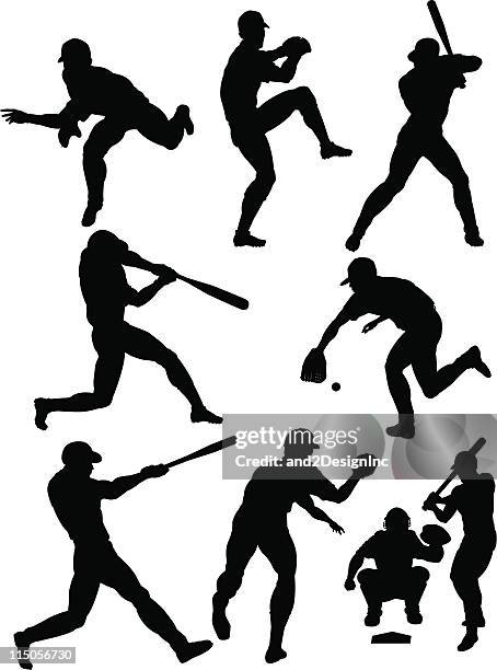 baseball silhouettes - baseball catcher isolated stock illustrations