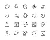 Set of clock and time management line icons. Calendar, schedule, checklist, hourglass and more.