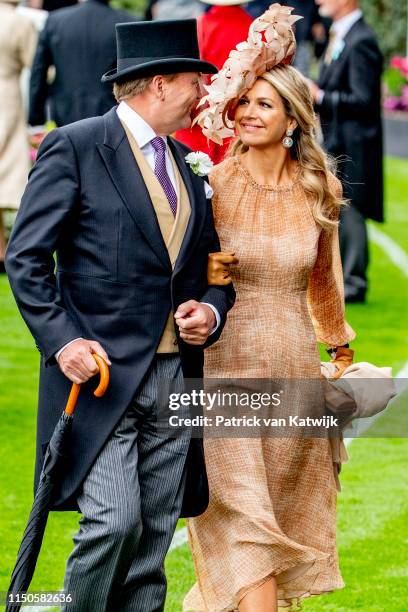 Queen Elizabeth II, King Willem-Alexander of The Netherlands and Queen Maxima of The Netherlands on day one of Royal Ascot at Ascot Racecourse on...