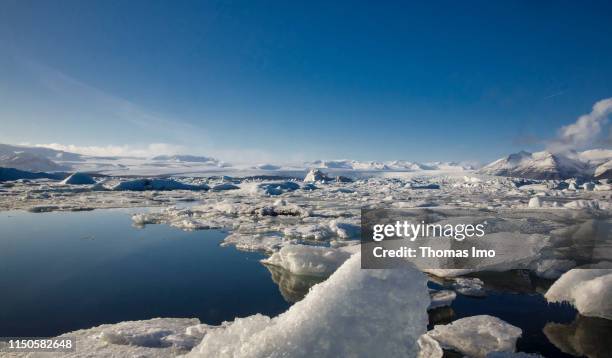 Ice floes in the waters of the Joekulsarlon Glacier pictured on March 30, 2019 in Joekulsarlon , Iceland.