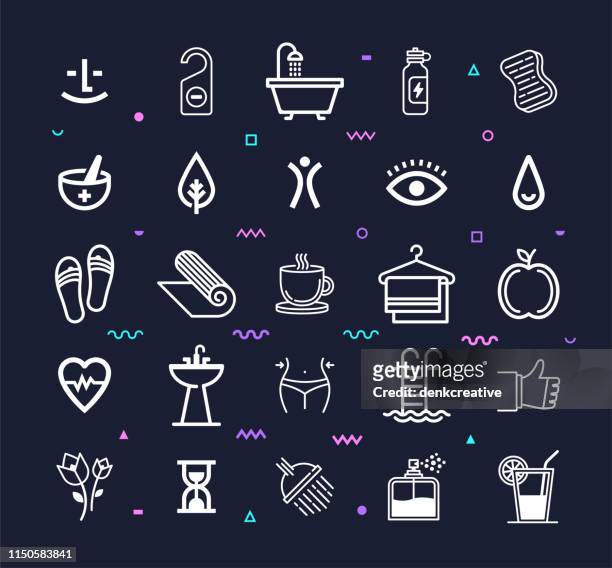 personal care products line style vector icon set - cosmetics icon stock illustrations