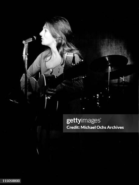 Folk singer Judy Collins performs at the Cafe Au Go Go in Greenwich Village circa 1967 in New York City, New York.