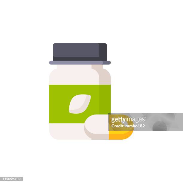ilustrações de stock, clip art, desenhos animados e ícones de supplements, vitamins flat icon. pixel perfect. for mobile and web. - nutritional supplement