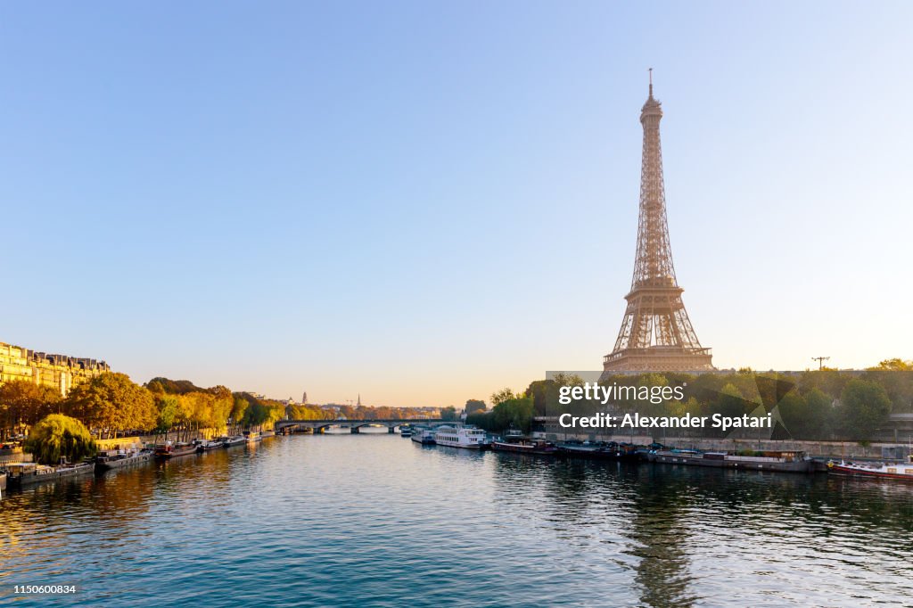 Eiffel Tower and Seine river at sunrise, Paris, France