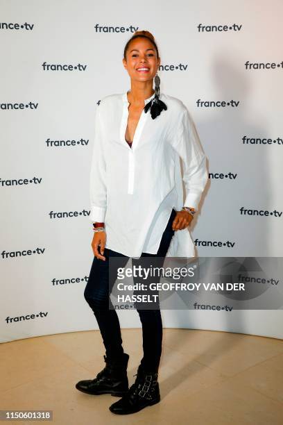 French TV host Sophie Ducasse alias Tiga poses ahead of a press conference of France Television, on June 18, 2019 in Paris.