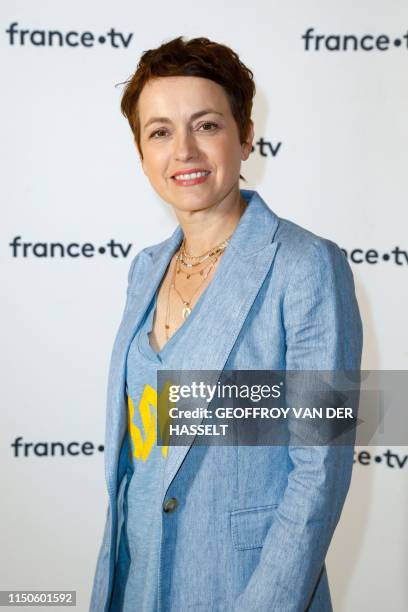 French TV host Sophie Jovillard poses ahead of a press conference of France Television, on June 18, 2019 in Paris.
