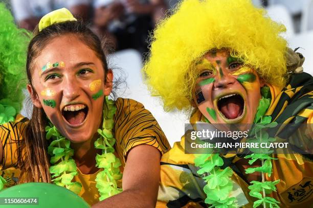 Australia supporters pose prior to the France 2019 Women's World Cup Group C football match between Jamaica and Australia, on June 18 at the Alpes...