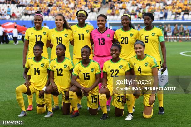 Jamaica's defender Allyson Swaby, Jamaica's defender Toriana Patterson, Jamaica's forward Khadija Shaw, Jamaica's goalkeeper Nicole McClure,...