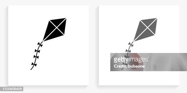 kite black and white square icon - kite toy stock illustrations
