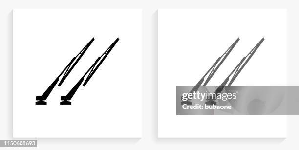 windshield wipers black and white square icon - windshield wiper stock illustrations