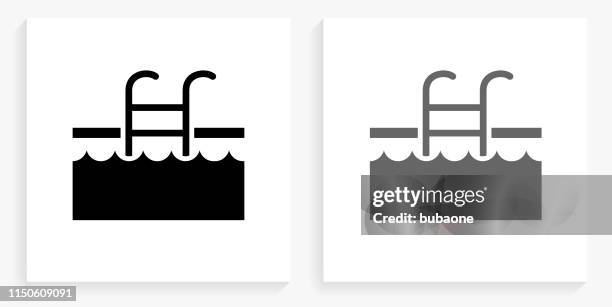 pool ladder black and white square icon - pool ladder stock illustrations
