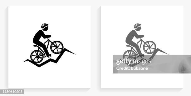 biker black and white square icon - riding stock illustrations