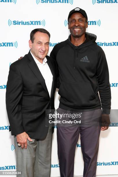 Head men's basketball coach at Duke University/ SiriusXM host Mike Krzyzewski and former NBA basketball player/ SiriusXM host Eddie Johnson pose for...
