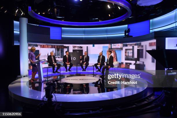 In this handout photo provided by the BBC, MP Boris Johnson, Secretary of State for Foreign Affairs Jeremy Hunt, Secretary of State for Environment,...