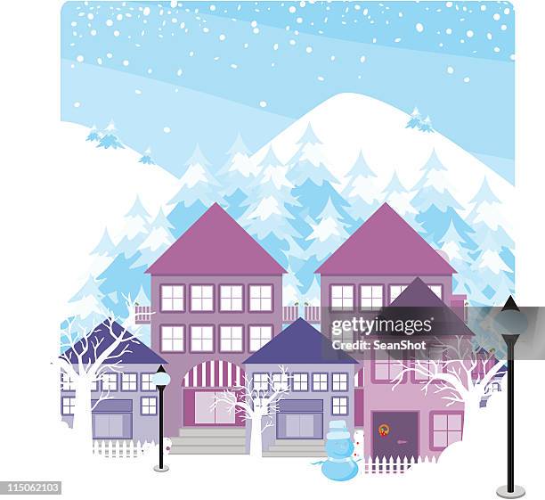 mountain village - snowy mountain village stock illustrations
