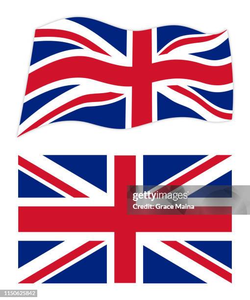 united kingdom wavy and flat flags - union jack white background stock illustrations