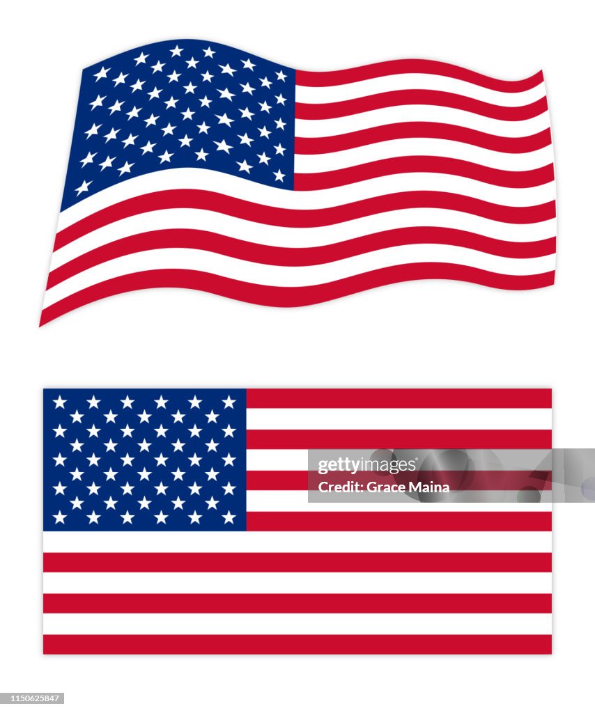 United States Of America Wavy And Flat Flags