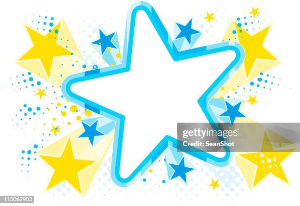 blue star with smaller yellow and blue stars - big bang exploding space stock illustrations