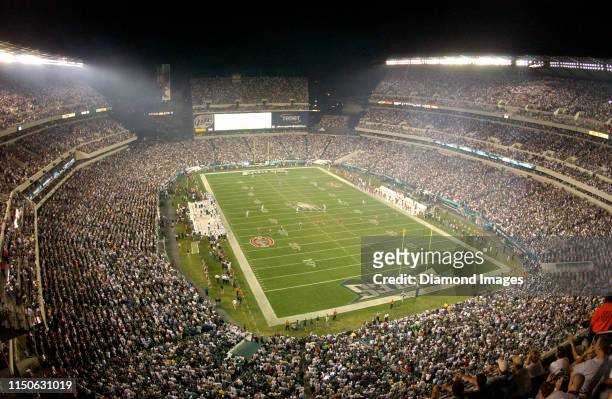 View of the opening kickoff of a game between the Tampa Bay Buccaneers and Philadelphia Eagles on September 8, 2003 at Lincoln Financial Field in...