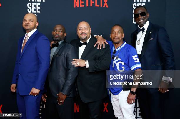 Kevin Richardson, Antron McCray, Raymond Santana, Korey Wise, and Yusef Salaam attend "When They See Us" World Premiere at The Apollo Theater on May...