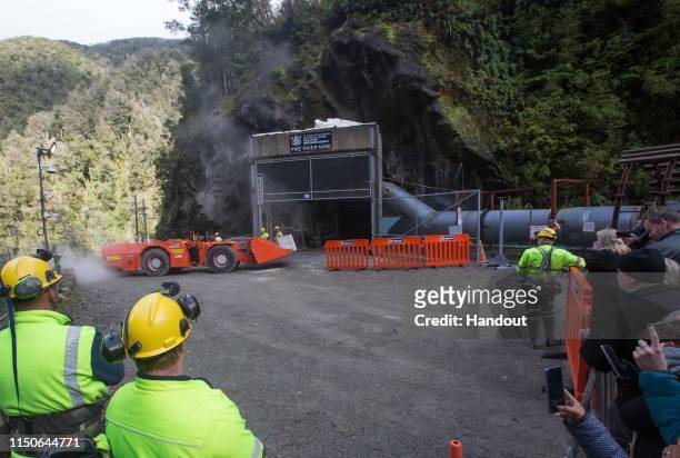 In this handout provided by the Stand With Pike Families Reference Group, the Pike River Mine is entered with heavy equipment on May 21, 2019 in...