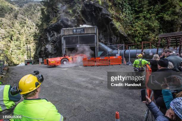 In this handout provided by the Stand With Pike Families Reference Group, the Pike River Mine is entered with heavy equipment on May 21, 2019 in...