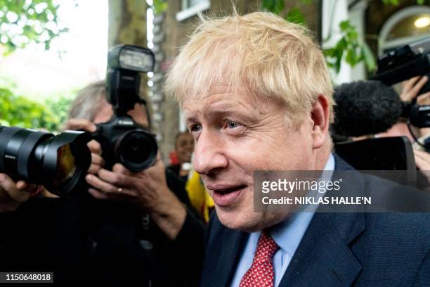 Conservative MP and leadership contender Boris Johnson leaves his home in London on June 19, 2019. - The battle to make the two-man shortlist to...