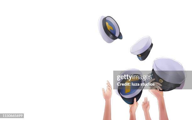 swedish graduation hats being thrown up in the air - student stock illustrations