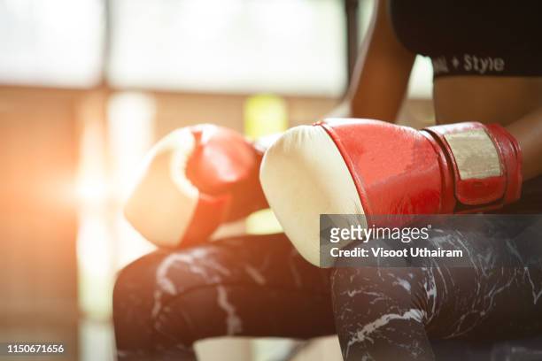 woman boxing workout in the gym. - boxing bag stock pictures, royalty-free photos & images