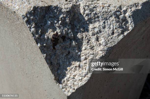 damaged concrete block missing a corner - broken concrete stock pictures, royalty-free photos & images