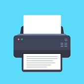 Printer flat icon with long shadow. Top view. Vector illustration.