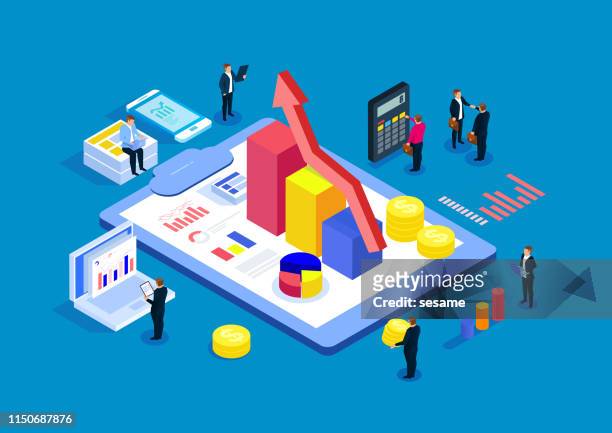 ilustraciones, imágenes clip art, dibujos animados e iconos de stock de concepto de gestión de finanzas empresariales - calculadora