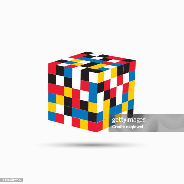 stockillustraties, clipart, cartoons en iconen met vector kleuren kubus model patroon - rubik's cube