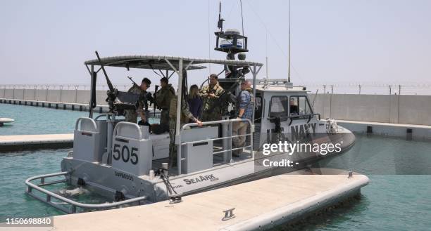 Picture taken during a guided tour by the US Navy on June 19, 2019 shows a US Navy patrol boat that took journalists on board at a UAE Naval facility...