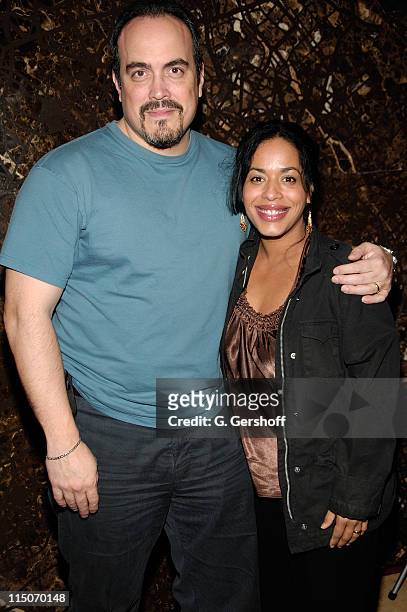 Actor David Zayas and Elizabeth Zayas attend the "Unconditional" Opening Night party at Colors on February 18, 2008 in New York City.