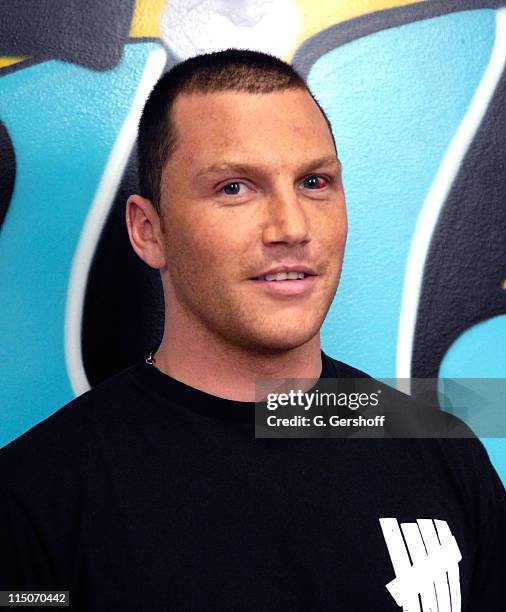 Pro hockey player Sean Avery poses for pictures after visiting fuse's "The Sauce" at fuse studios on April 23, 2008 in New York City.